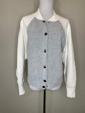 On 34th Gray Cream Bomber Jacket Sweater Sz Medium